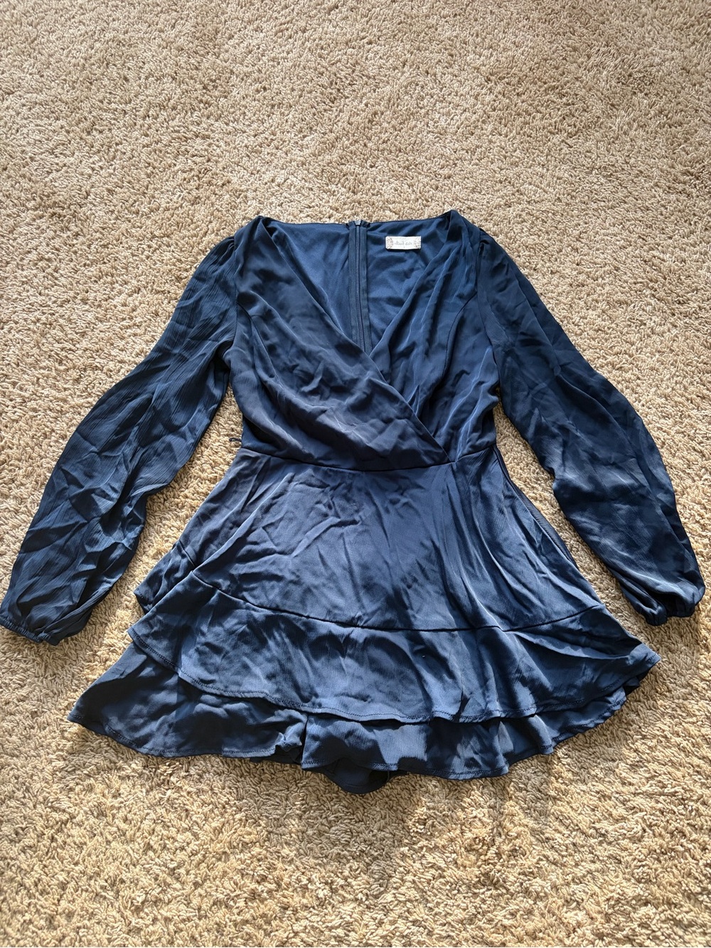 Altar’d State Navy Long Sleeve Ruffle Mini Dress